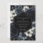 Deep Navy Floral Opulence Wedding Einladung (Vorderseite)