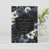 Deep Navy Floral Opulence Wedding Einladung (Stehend Vorderseite)