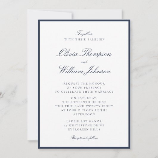 Deep Navy Framed Wedding Invitation Einladung (Vorderseite)