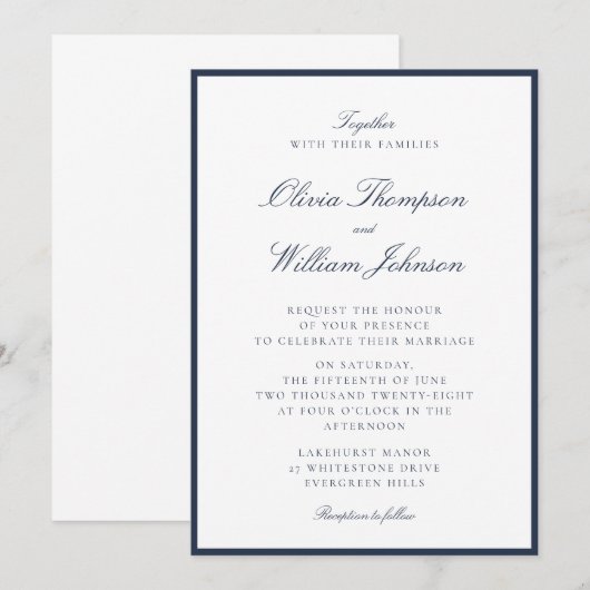 Deep Navy Framed Wedding Invitation Einladung (Vorne/Hinten)