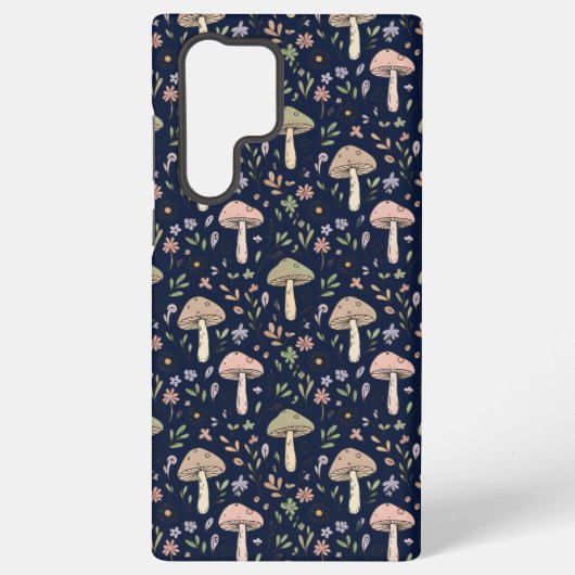 Deep Navy Fungi Seamless Pattern Moody Samsung Galaxy Hülle (Rückseite)