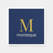 Deep Navy Gold Monogram Personalized Name Luxury  Serviette (Vorderseite)