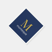 Deep Navy Gold Monogram Personalized Name Luxury  Serviette (Ecke)