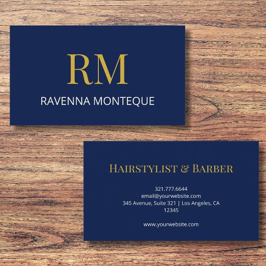 Deep Navy Gold Monogram Personalized Name Luxury  Visitenkarte