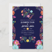 Deep Navy & Marigold Floral Mexican Fiesta Wedding Einladung (Vorderseite)
