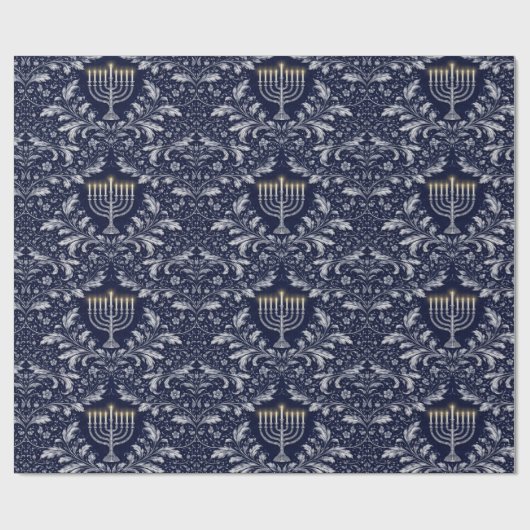 Deep Navy Menorah William Morris Pattern Geschenkpapier (Flach)