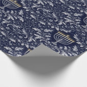 Deep Navy Menorah William Morris Pattern Geschenkpapier (Ecke)