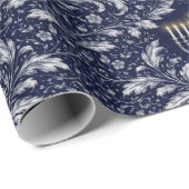 Deep Navy Menorah William Morris Pattern Geschenkpapier (Rolleneckpunkt)