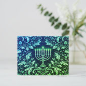 Deep Navy Menorah William Morris Pattern Postkarte (Stehend Vorderseite)