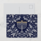 Deep Navy Menorah William Morris Pattern Postkarte (Vorne/Hinten)