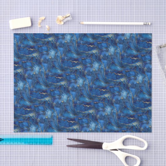 Deep Ocean Blue & Gold Watercolor Swirl Decoupage  Seidenpapier (Handwerk)