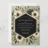 Deep Olive Botanical Romance Wedding Einladung (Vorderseite)