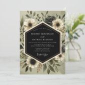 Deep Olive Botanical Romance Wedding Einladung (Stehend Vorderseite)