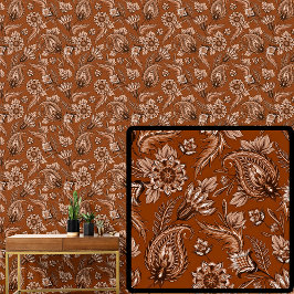 Deep Orange Brown Red Floral Paisley Elegant Tapete