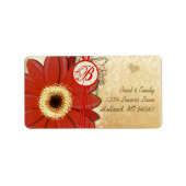 Deep Orange Red Musical Gerber Daisy Monogram Adressaufkleber (Vorne)
