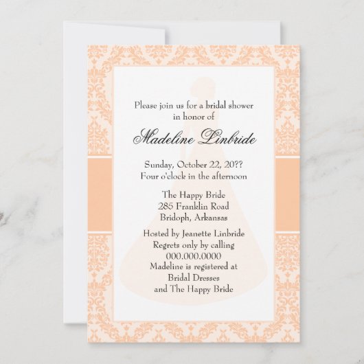 Deep Peach Damask Brautparty Einladung (Vorderseite)