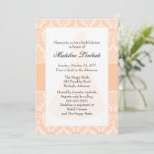 Deep Peach Damask Brautparty Einladung (Stehend Vorderseite)
