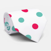 Deep Pink, Aqua, White Polka Dotted Krawatte (Gerollt)