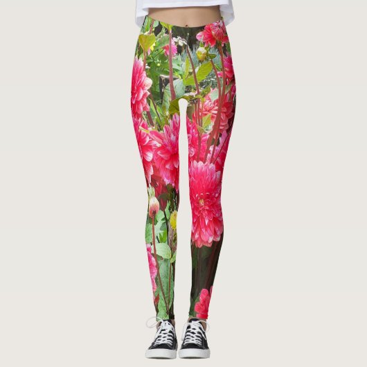 Deep Pink Dahlias Leggings (Vorderseite)