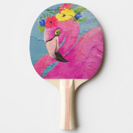 Deep Pink Flamingo Tragen Blume Hat Tischtennis Schläger