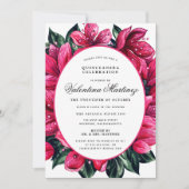 Deep Pink Floral Quinceanera Einladung (Vorderseite)