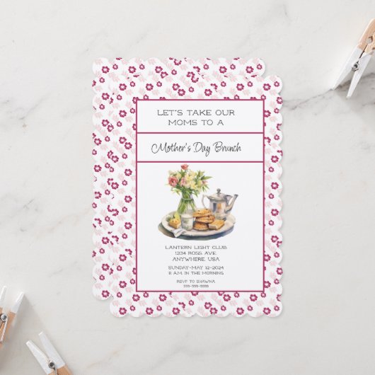 Deep Pink Frühlingsbrunch der Mutter Tag Brunch Einladung (Vorderseite/Rückseite Beispiel)