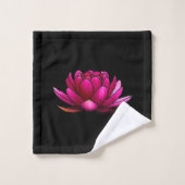 Deep Pink Lotus Blume auf schwarz Badhandtuch Set (Waschlappen)