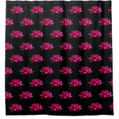 Deep Pink Lotus Blume auf schwarz Duschvorhang (Vorderseite)