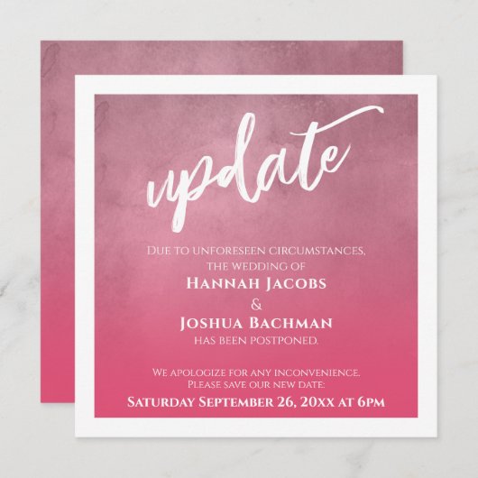 Deep Pink Ombre Hochzeitsupdate-Karte verschoben Einladung (Vorne/Hinten)