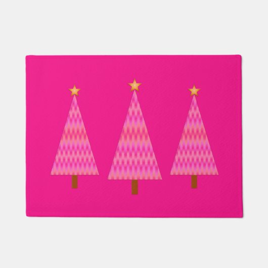 Deep Pink Ombre Retro Moderne Weihnachtsbaumen Tür Fußmatte (Vorderseite)