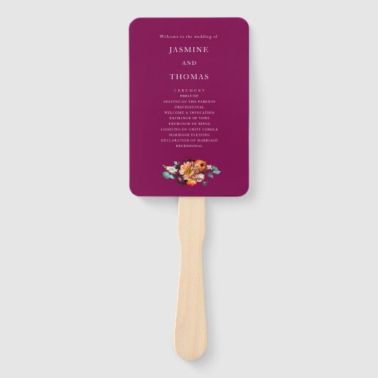 deep pink orange Floral Wedding Ceremony Fan Fächer (Vorderseite)