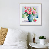 Deep Pink Roses Blue Vase Aquarellfarbe Print Poster