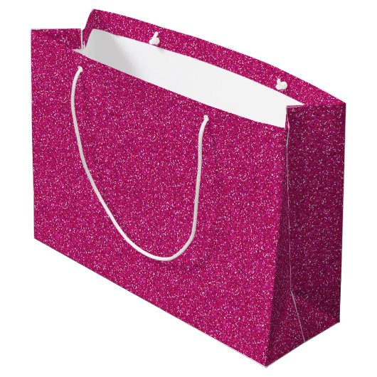 Deep Pink Sparkle Glitzer Große Geschenktasche Große Geschenktüte (Rückseite Schrägansicht)