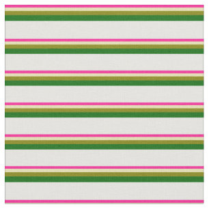 Deep Pink, Tan, Green, Dunkelgrün und Weiß Stoff