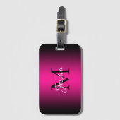 Deep Pink und Black Ombre Elegante Monogram Gepäckanhänger (Vorderseite Vertikal)