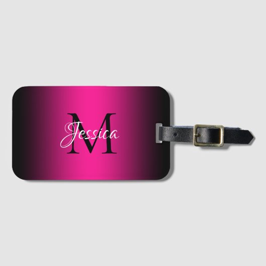 Deep Pink und Black Ombre Elegante Monogram Gepäckanhänger (Vorderseite (Horizontal))
