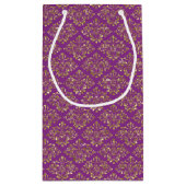 Deep Pink und Gold Damask Geschenktasche Kleine Geschenktüte (Rückseite)