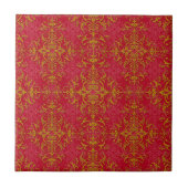Deep Pink und Gold Elegante Damask Style Muster Fliese (Vorderseite)