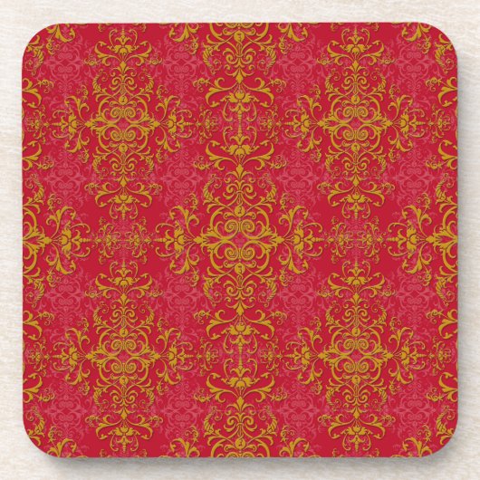 Deep Pink und Gold Elegante Damask Style Muster Untersetzer (Vorderseite)
