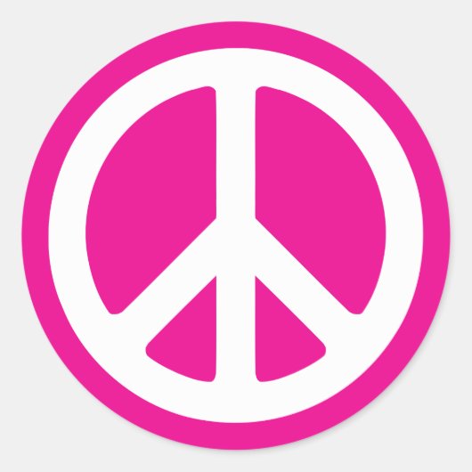 Deep Pink und White Peace Symbol Runder Aufkleber (Vorderseite)