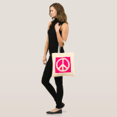 Deep Pink und White Peace Symbol Tragetasche (Vorderseite (Model))