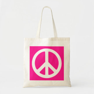 Deep Pink und White Peace Symbol Tragetasche
