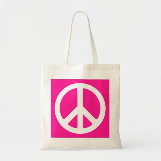 Deep Pink und White Peace Symbol Tragetasche (Vorne)