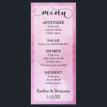 Deep Pink Watercolor & Mandala Wedding Menu Menükarte<br><div class="desc">Dieses Menü verfügt über einen reichhaltigen rosa Aquarell-Hintergrund. Über dem Wasser ist eine subtile, weiße texturierte Mandala. Das wurde als separate Ebene Set, sodass Sie es nach Belieben neu positionieren oder verändern können. Der wunderschöne, moderne Script-Schriftart, der "menu" in schwarz liest, wurde als Grafik dargestellt, sodass Sie einen beliebten Schriftart...</div>