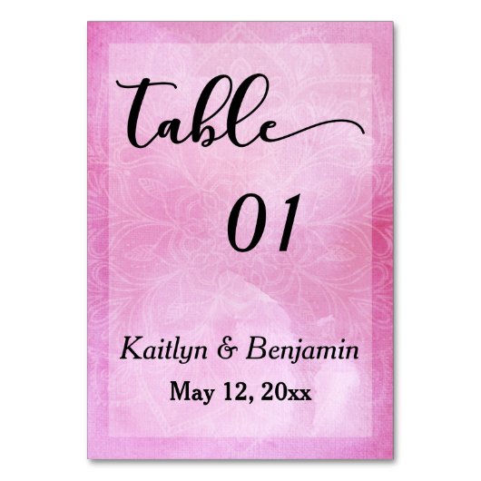 Deep Pink Watercolor Mandala Wedding Tischnummer (Vorderseite)