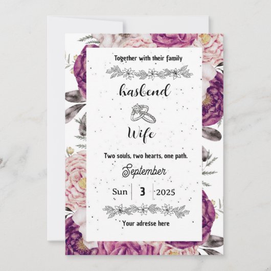 Deep Plum & Blush Watercolor Floral Wedding Invita Einladung (Vorderseite)