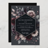 Deep Plum Floral Moody Wedding Einladung (Vorne/Hinten)