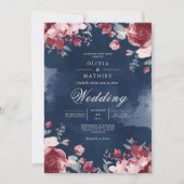 Deep Plum Floral Watercolour Wedding Einladung (Vorderseite)
