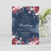 Deep Plum Floral Watercolour Wedding Einladung (Stehend Vorderseite)