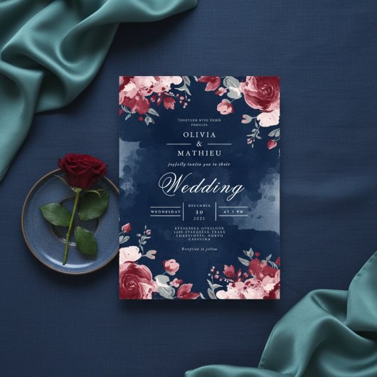 Deep Plum Floral Watercolour Wedding Einladung